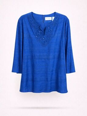 Alfred Dunner Cobalt Blue Embellished Tunic Top Size 18 NWT Boho Chic Coastal
